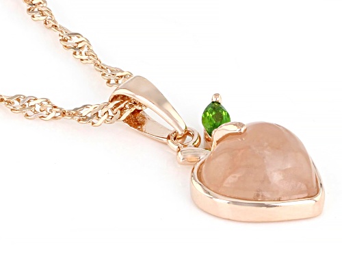 Heart Cabochon Rose Quartz With 0.09ct Chrome 18k Rose Gold Over Silver Peach Pendant/Chain