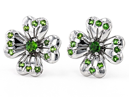 0.62ctw Round Chrome Diopside Rhodium Over Sterling Silver Four Leaf Clover Stud Earrings