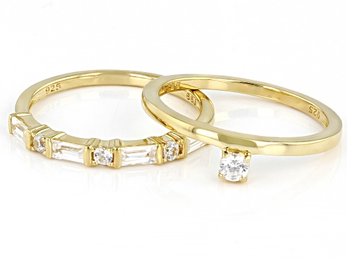 0.79ctw White Zircon 18k Yellow Gold Over Sterling Silver Stackable Rings Set Of 2 - Size 7