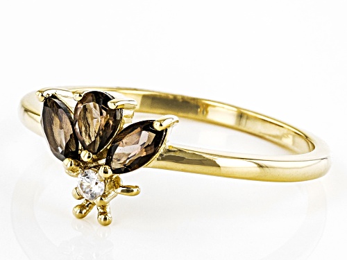 0.37ctw Smoky Quartz With 0.05ctw White Zircon 18k Yellow Gold Over Sterling Silver Ring - Size 7