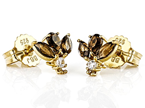 0.74ctw Smoky Quartz With 0.09ctw White Zircon 18k Yellow Gold Over Sterling Silver Earrings