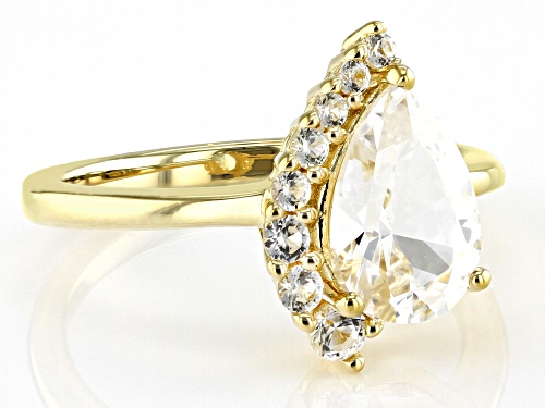 2.35ct Pear Shape & 0.29ctw Round Lab Created White Sapphire 18k Yellow Gold Over Silver Ring - Size 8