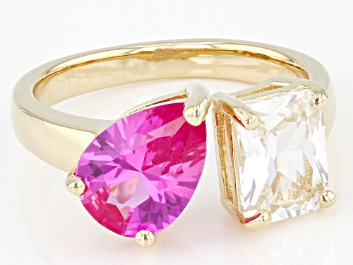 2.00ct Lab Created Pink Sapphire and 2.00ct Lab White Sapphire 18k Yellow Gold Over Silver Ring - Size 8