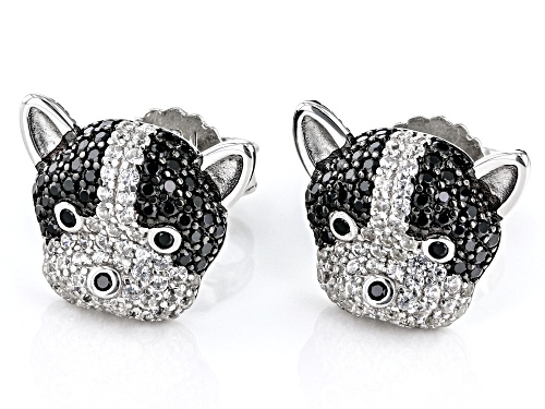 0.52ctw Black Spinel And 0.76ctw White Zircon Rhodium Over Sterling Silver Frenchie Stud Earrings
