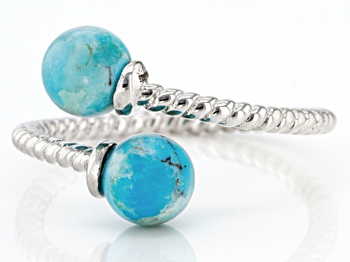 6mm Blue Composite Turquoise Rhodium Over Sterling Silver Bypass Ring - Size 7
