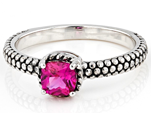 0.51ct Square Cushion Lab Created Ruby Rhodium Over Sterling Silver Ring - Size 7