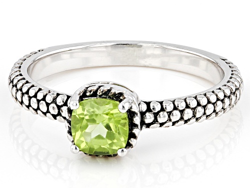 0.51ct Square Cushion Manchurian Peridot™ Rhodium Over Sterling Silver Ring - Size 7