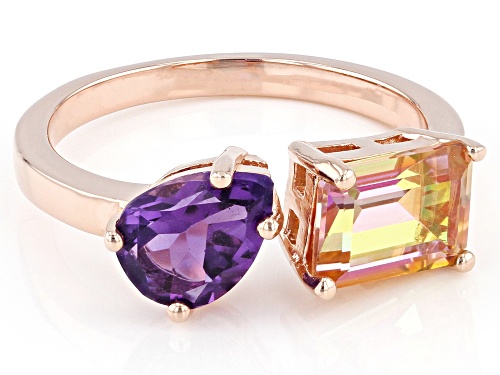 1.55ct Northern Lights™ Quartz With .85ctw African Amethyst 18k Rose Gold Over Sterling Silver Ring - Size 7