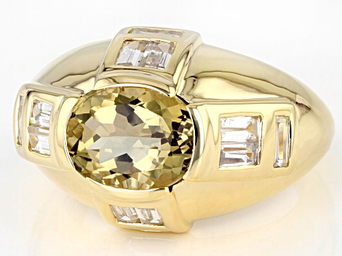 2.04ct Oval Champagne Quartz With 1.53ctw Baguette White Zircon 18k Yellow Gold Over Silver Ring - Size 6