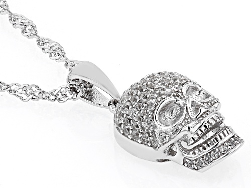 .72ctw Lab Created White Sapphire Rhodium Over Sterling Silver Skull Pendant With Chain