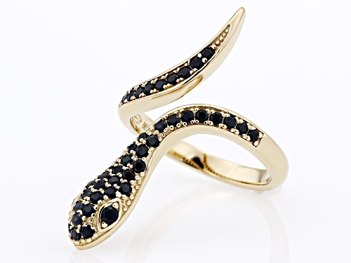 0.72ctw Round Black Spinel 18k Yellow Gold Over Sterling Silver Snake Bypass Ring - Size 7