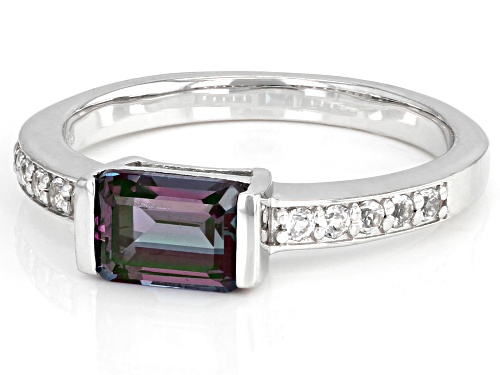 1.02ct Lab Created Alexandrite With .18ctw White Topaz Rhodium Over Sterling Silver Ring - Size 7