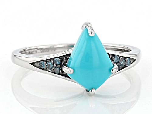 Kite Kingman Turquoise and 0.05ctw Blue Diamond Sterling Silver Ring - Size 8