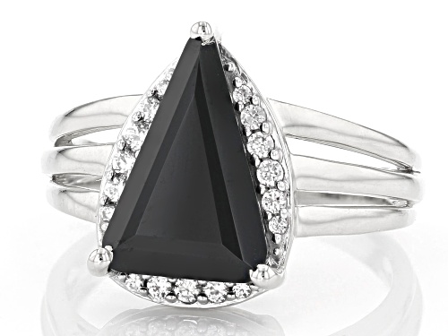 3.44ctw Triangle Black Spinel With 0.23ctw White Zircon Sterling Silver Ring - Size 7