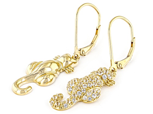 0.88ctw Round Lab Created White Sapphire 18k Yellow Gold Over Sterling Silver Cat Earrings