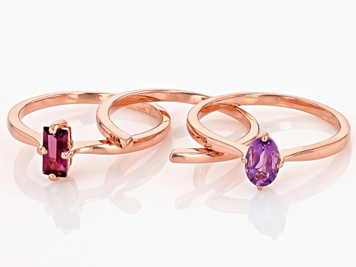 0.34ct Lavender Amethyst And 0.38ct Rhodolite 18k Rose Gold Over Sterling Silver Ring Set - Size 8