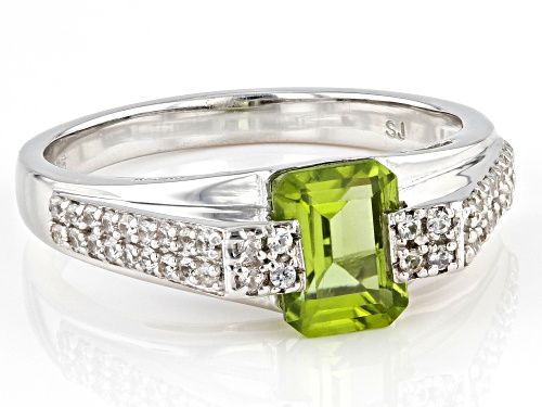 1.36ct Manchurian Peridot™ With 0.43ctw White Zircon Rhodium Over Sterling Silver Ring - Size 11