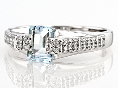 1.60ct Glacier Topaz™ With 0.43ctw Round White Zircon Rhodium Over Sterling Silver Ring - Size 10
