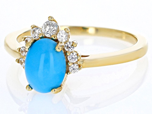 Sleeping Beauty Turquoise And 0.25ctw White Zircon 18k Yellow Gold Over Sterling Silver Ring - Size 9