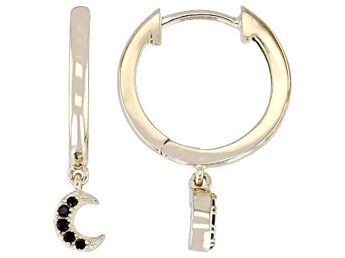 0.07ctw Round Black Spinel Moon And Solid 18k Yellow Gold Over Sterling Silver Hoop Earring Set