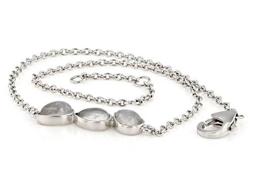 6x4mm Pear Shape Rainbow Moonstone Rhodium Over Sterling Silver 3-Stone Anklet - Size 9