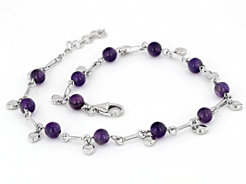 9.00ctw Round Amethyst Rhodium Over Sterling Silver Station Anklet - Size 9