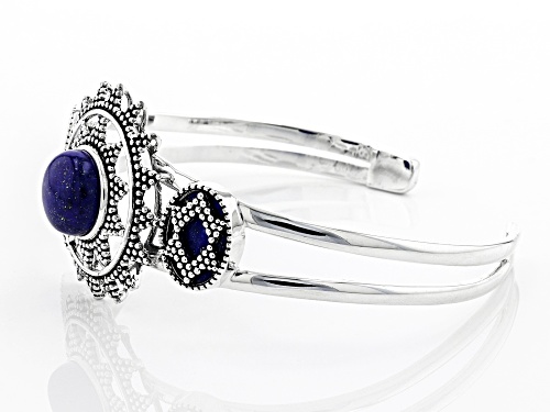 Global Destinations™ Mix Shape Lapis Lazuli Rhodium Over Sterling Silver Cuff Bracelet - Size 7.5