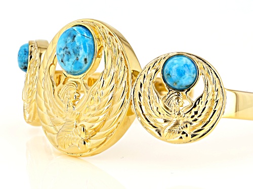 Global Destinations™ Turquoise 18k Gold Over Brass Egyptian Ma'at Design 3-Stone Cuff Bracelet - Size 7.5