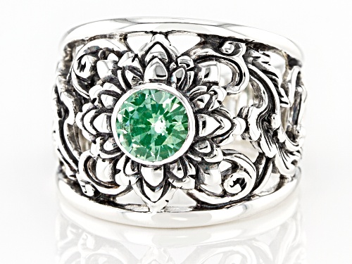Global Destinations™ .86ct Round Lab Created Green Spinel Solitaire, Sterling Silver Floral Ring - Size 9