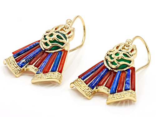 Global Destinations™ Green Onyx, Carnelian & Lapis Lazuli 18k Yellow Gold Over Brass Earrings