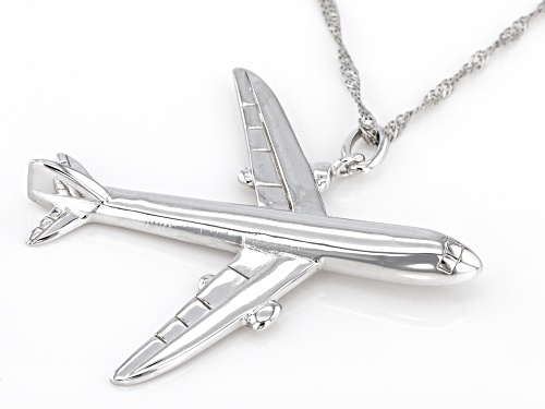 Global Destinations™ Rhodium Over Sterling Silver Airplane Pendant With Chain