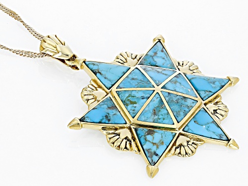 Global Destinations™ Blue Turquoise 18k Yellow Gold Over Brass Star of David Enhancer With Chain