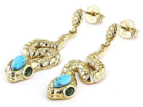 Global Destinations™ Turquoise and Chrome Diopside 18k Yellow Gold Over Silver Snake Earrings