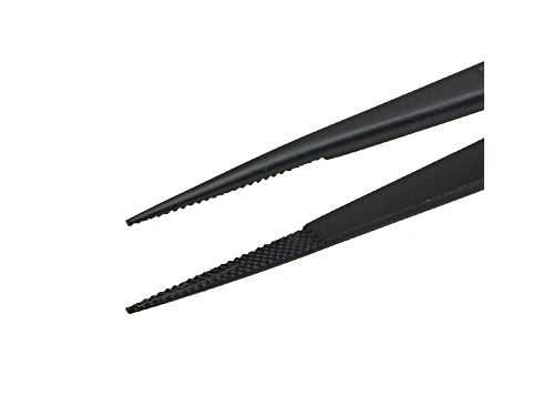 6 1/4 inch Fine Tip Stainless Steel Gemstone Tweezers With Black Finish
