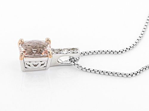 .68ct Rectangular Cushion Morganite And .08ctw Round White Zircon Sterling Silver Pendant With Chain