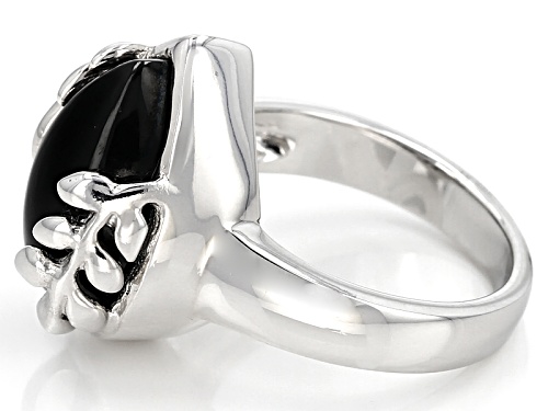 10.00ct Pear Shape Cabochon Black Spinel Solitaire Sterling Silver Ring - Size 6