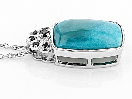 14x10mm Rectangular Cushion Turquoise And .08ctw Round Black Spinel Silver Pendant With Chain