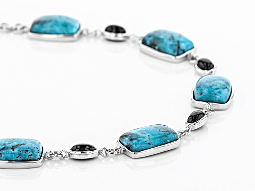 13x9mm Rectangular Cushion Turquoise And 1.50ctw Oval Black Spinel Sterling Silver Bracelet - Size 7.25