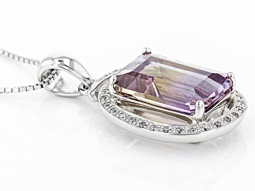 5.73ct Emerald Cut Ametrine And .17ctw Round White Zircon Sterling Silver Pendant With Chain