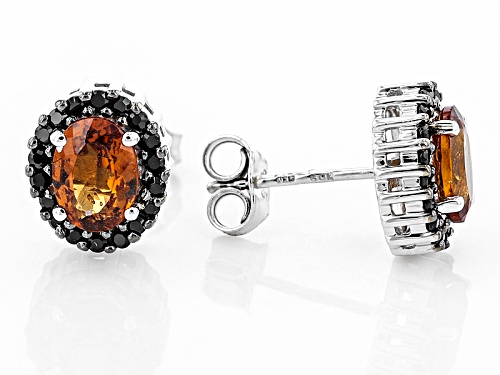 1.43ctw Oval Red Hessonite With .30ctw Round Black Spinel Sterling Silver Stud Earrings