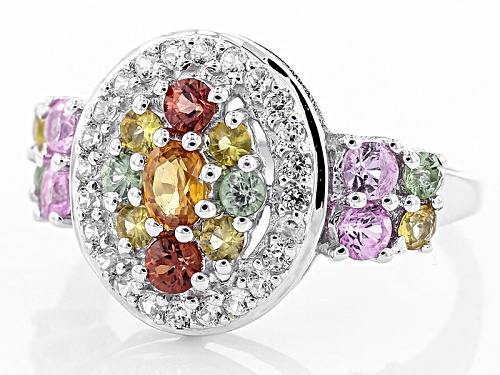 .91ctw Oval And Round Orange, Purple, Green And Yellow Sapphire With .24ctw White Zircon Silver Ring - Size 11