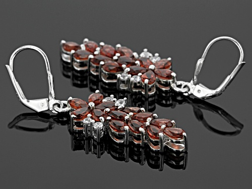 7.00ctw Pear Shape Vermelho Garnet™ & .43ctw Round White Zircon Rhodium Over Silver Dangle Earrings