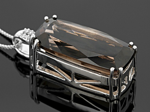 20.55ct Rectangular Cushion Smoky Quartz And .03ctw White Zircon Sterling Silver Pendant With Chain