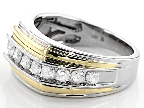 1.00ctw Round White Diamond 10k White And Yellow Gold Mens Ring - Size 10