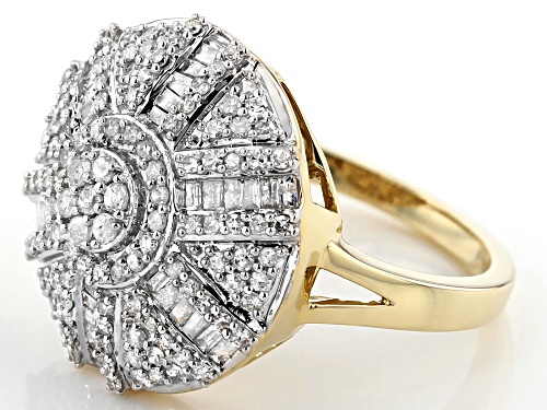 0.90ctw Round And Baguette White Diamond 10k Yellow Gold Ring - Size 7