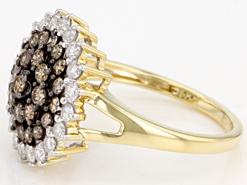 1.00ctw Round Champagne And White Diamond 10k Yellow Gold Ring - Size 6