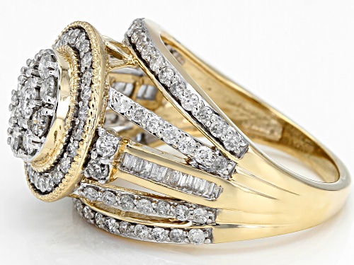 1.50ctw Round and Baguette White Diamond 10K Yellow Gold Cocktail Ring - Size 8