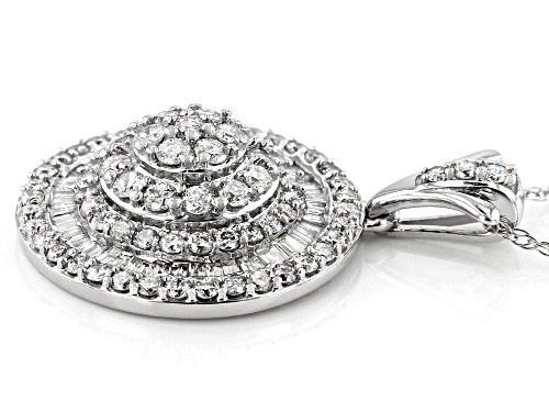 2.00ctw Round And Baguette White Diamond 10K White Gold Pendant With Chain