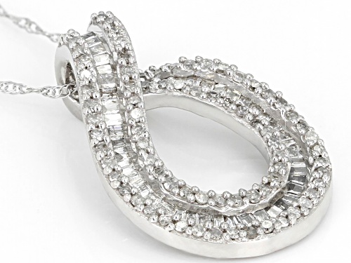 0.50ctw Baguette And Round White Diamond 10K White Gold Pendant With Chain