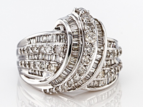 1.50ctw Round & Baguette White Diamond 10k White Gold Ring - Size 6